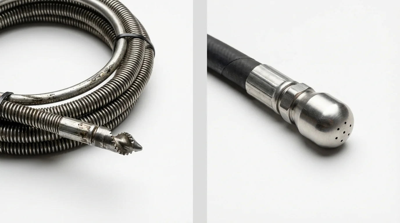 Drain snake cable and hydro jetting nozzle used for drain cleaning in Catasauqua, PA