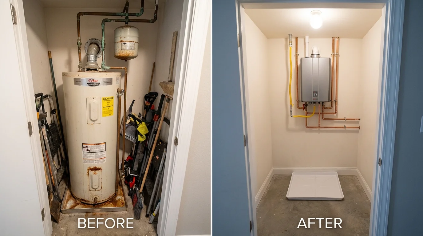 Tank water heater versus wall-mounted tankless unit comparison for Catasauqua, PA homeowners