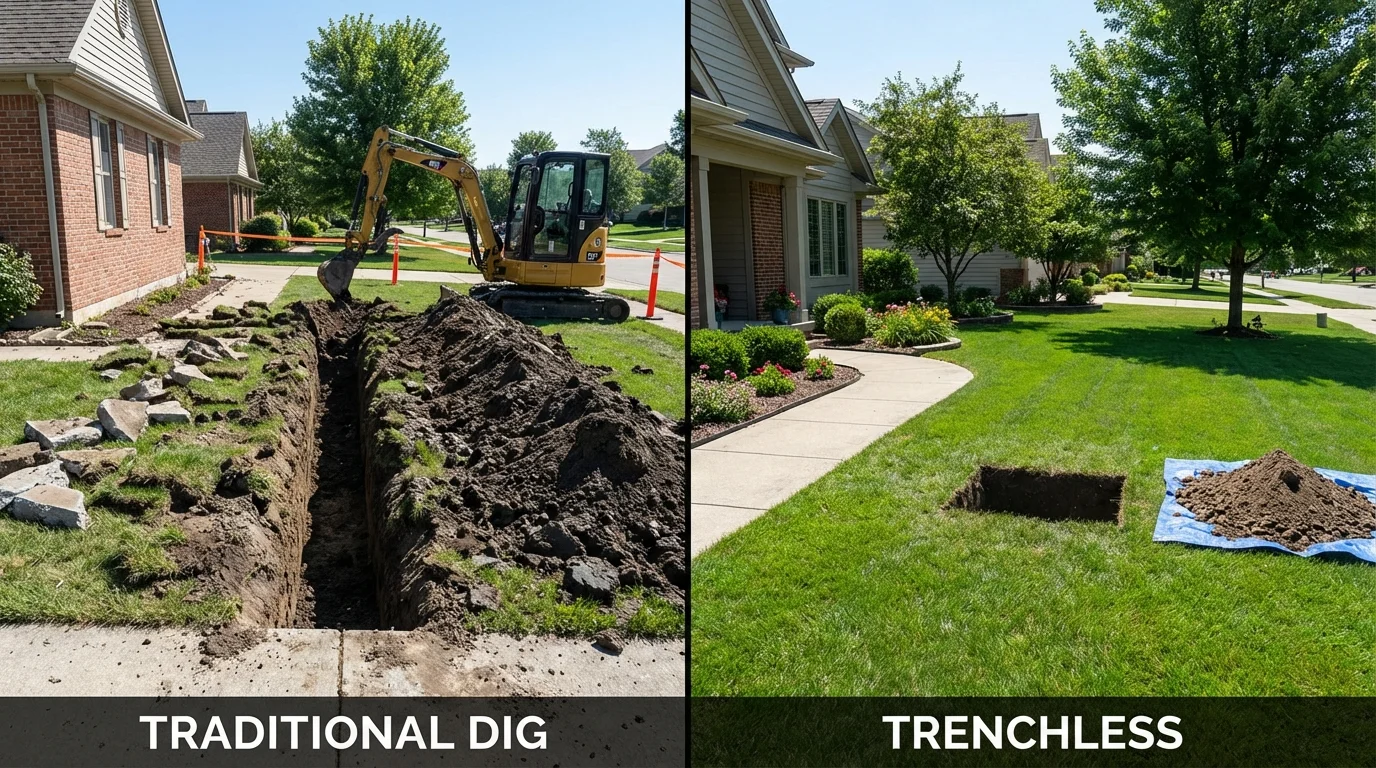 Trenchless sewer repair with minimal yard damage versus traditional excavation in Catasauqua, PA